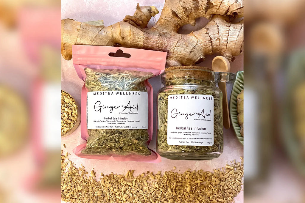 Ginger Aid - An herbal tea blend for period pain, cramps, and daily nourishment.