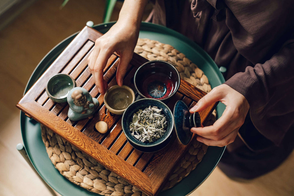 tea ceremony on wood board