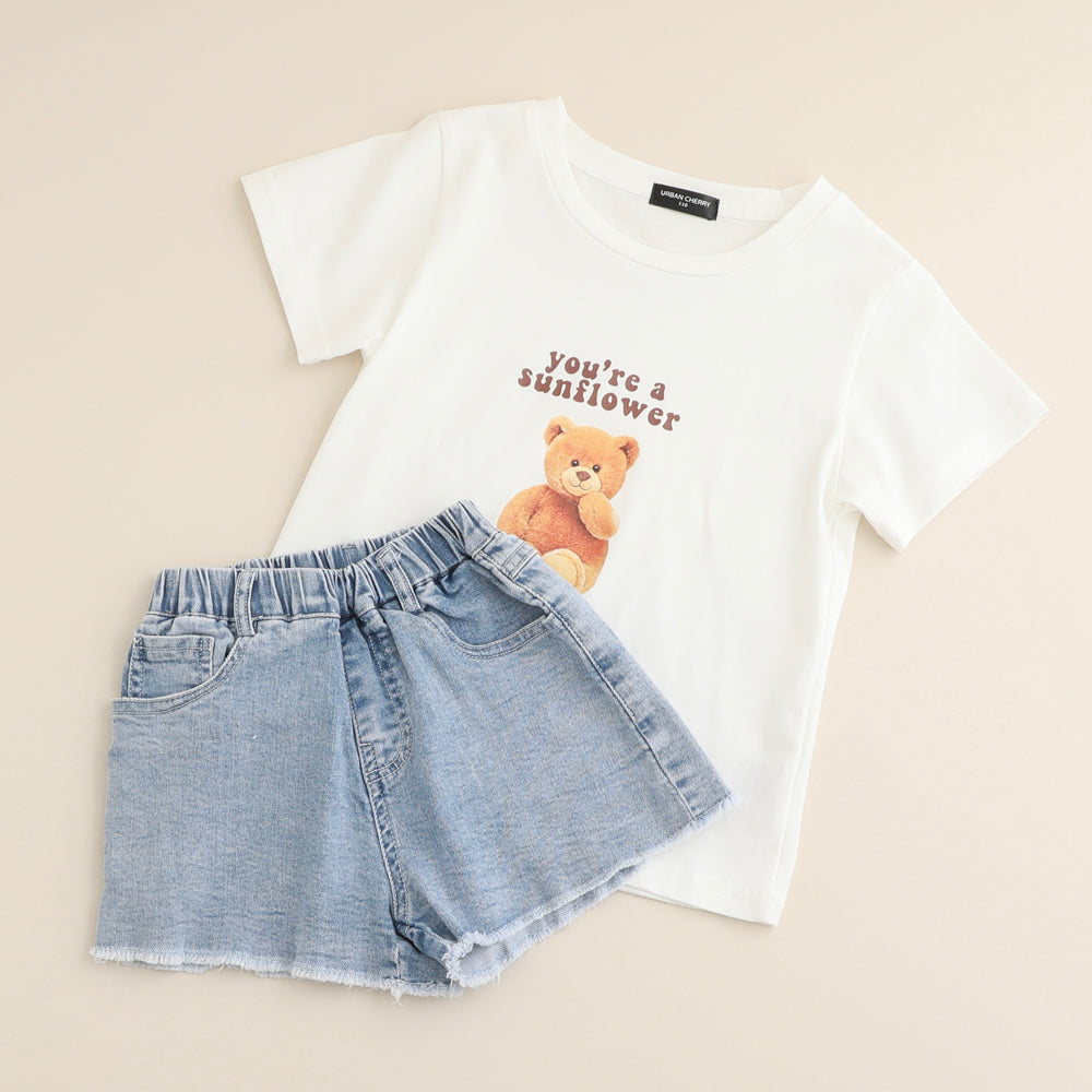 Bearプリントtシャツ 裾フリンジデニムショーパンセット 子供服 キッズファッション通販 Urban Cherry
