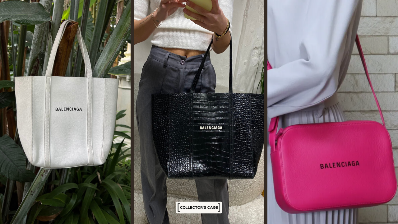 Balenciaga Everyday White Tote bag, Balenciaga Everyday Black Tote bag and Balenciaga Everyday Pink Camera bag