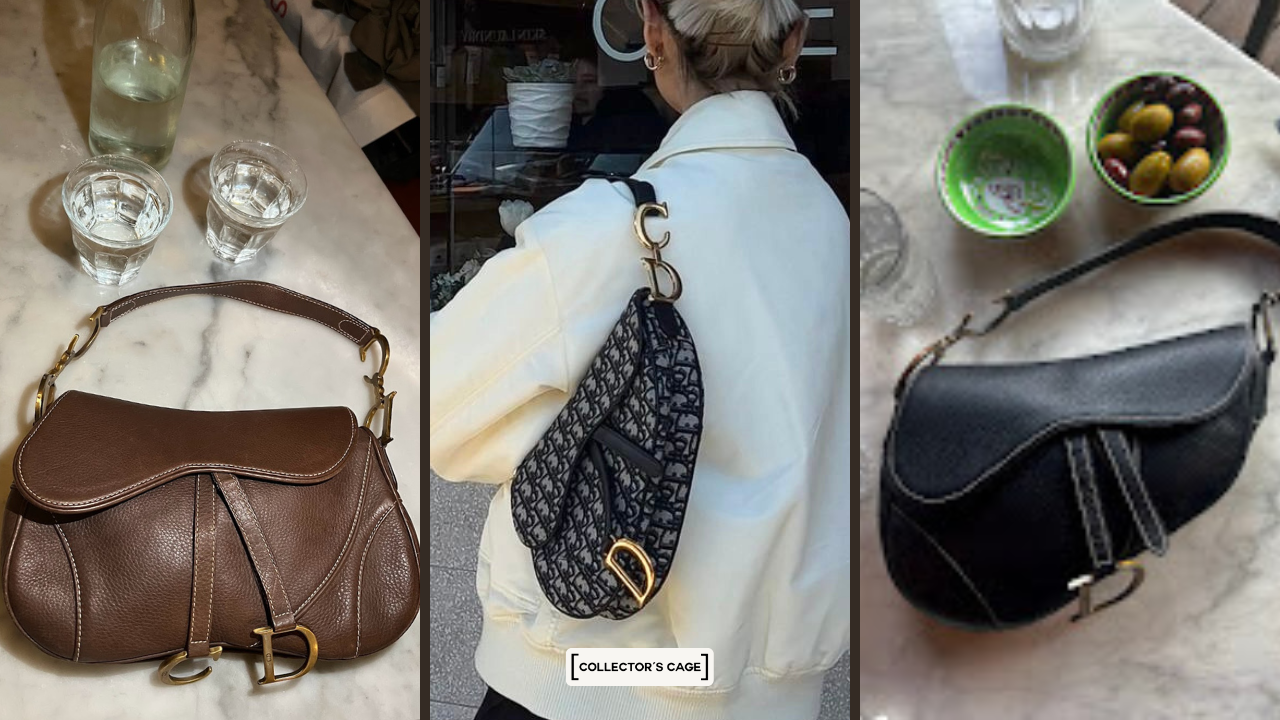 Dior Brown Leather Saddle Bag, Medium Dior Saddle Bag, Dior Black Leather Saddle Bag