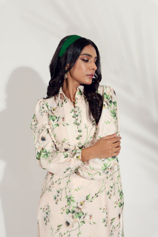 ANYA Green Florat Print Kurti in Silk