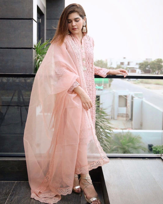 Pink Organza Dupatta