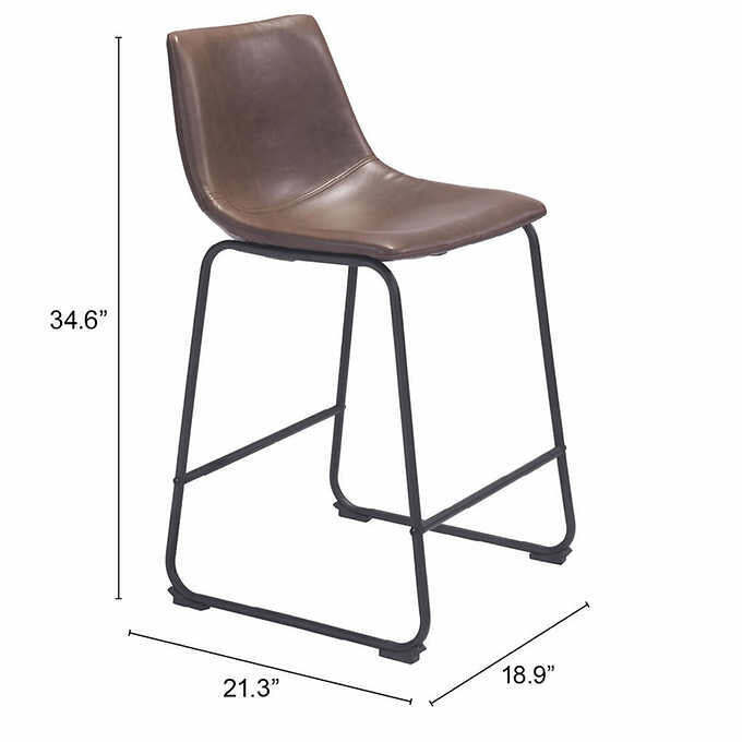 Zuo Modern Kai 24” Chairback Barstool, Vintage Brown Smart Counter Ch ...