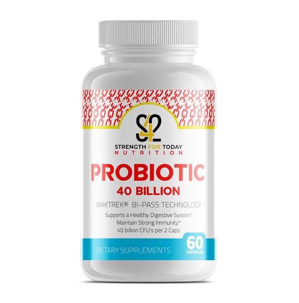 Our Strength For Today Nutrition Probiotic offers a balanced spectrum of live organisms. Probiotic bacteria are critical for healthy digestion, help maintain the integrity of the intestinal lining, support proper intestinal motility, and participate in the detoxification process.   - 40 Billion CFU's per 2 capsules  - Maintain strong immunity
