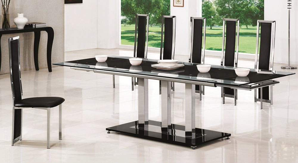 extending glass dining table and 8 chairs