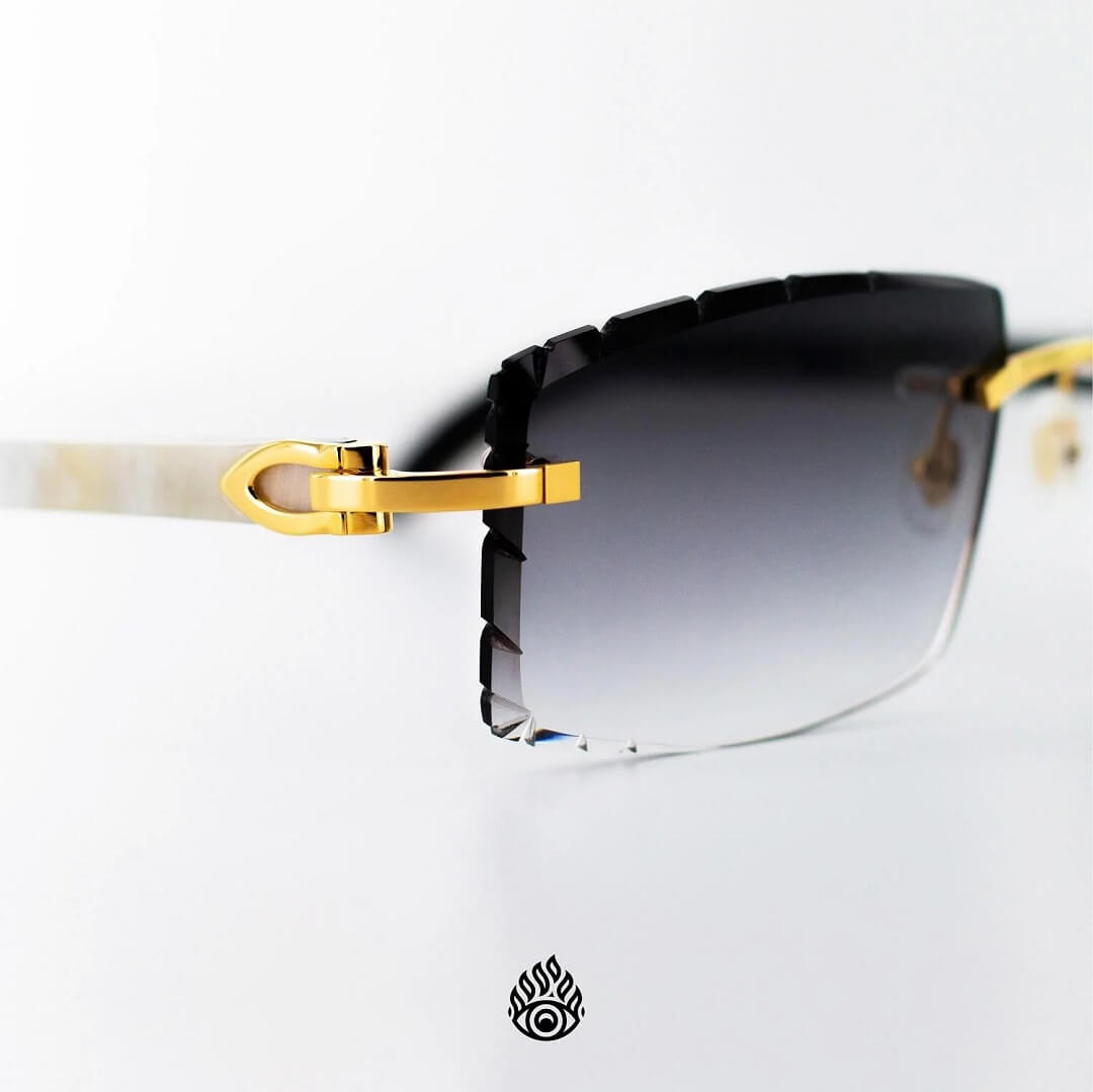 Cartier White Horn Glasses, Gold Detail, Smoke Purple Lens CT0046O-001 –  All Eyes On Me