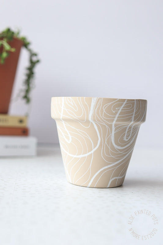 Crazy Line Art Pot | Hand Painted Terracotta Pot with Drainage Hole | Saucer available only for tapered pots