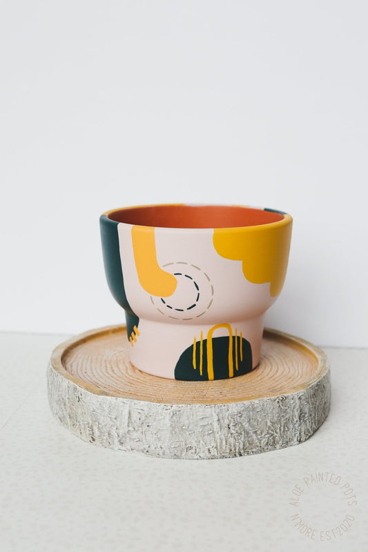 Hand-painted planter with drainage hole and saucer — Meg Fine Art