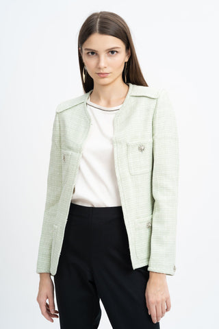 KIARA Collarless Tweed Blazer (Green)
