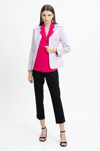 KIARA Collarless Tweed Blazer (Purple)