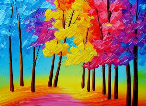 Abstract Colorful Trees Painting