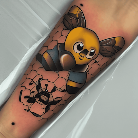 Bee Tattoo Design Images Bee Ink Design Ideas  Bee tattoo Honeycomb  tattoo Forearm band tattoos