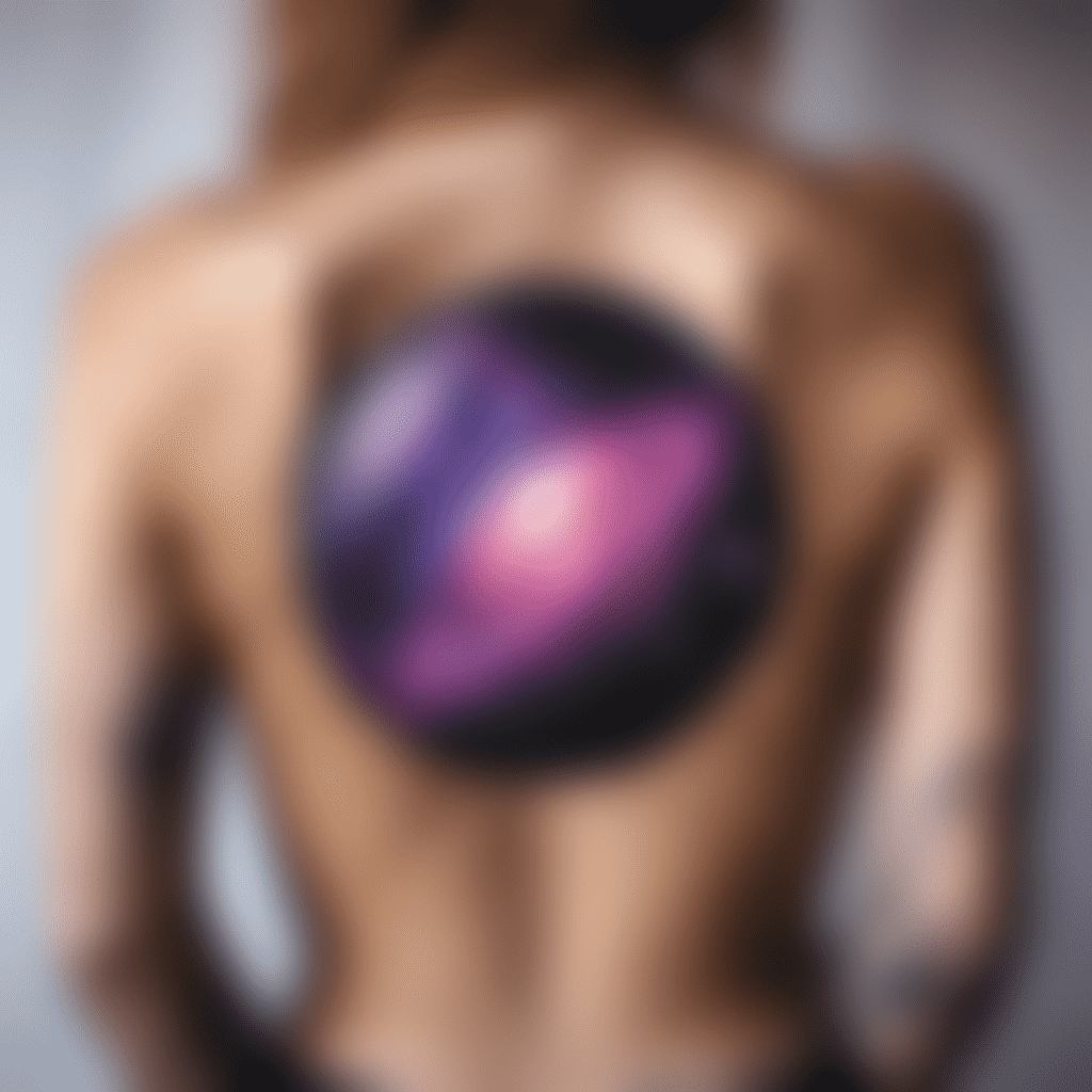 A human figure with a blurry psychedelic pattern superimposed on the torso area, against a blurred background.