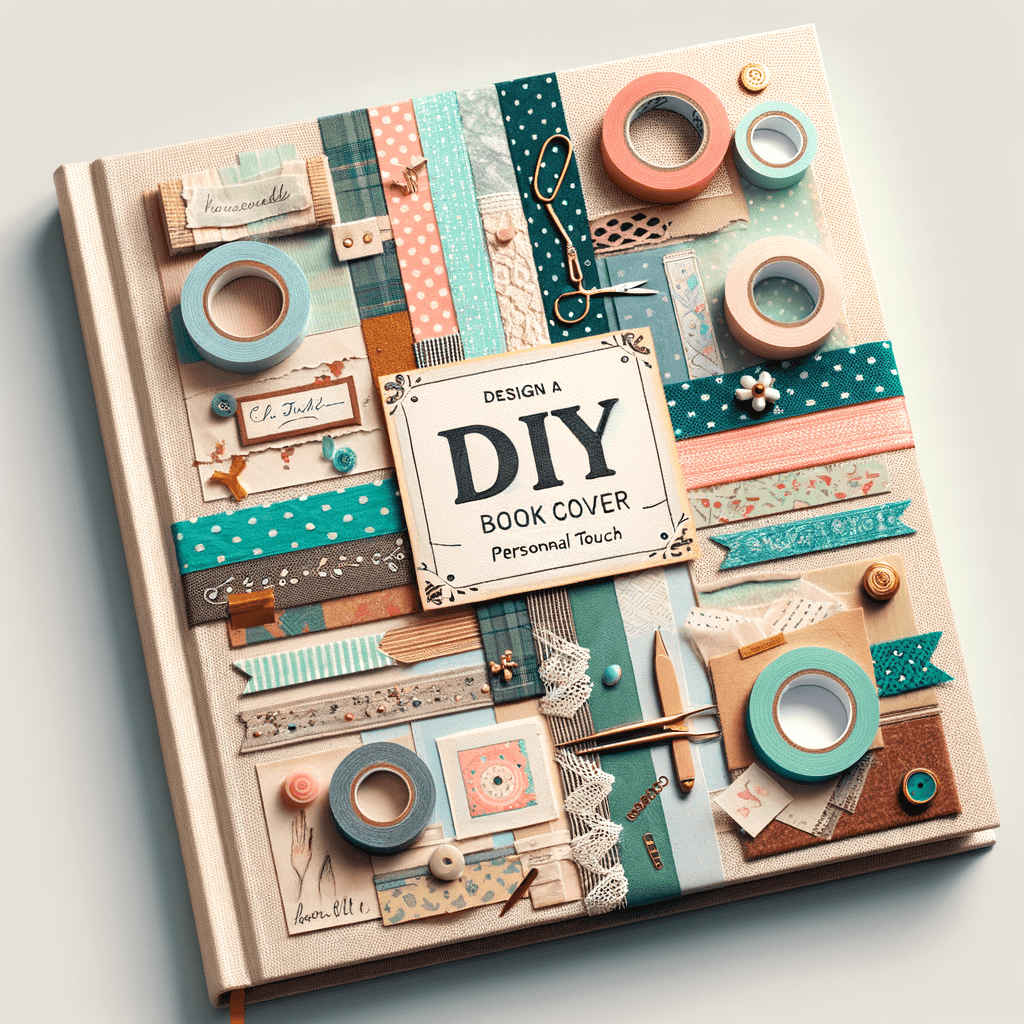 Alt text: A book cover with a DIY craft theme, adorned with colorful strips of washi tape, string, buttons, and labels, conveying a creative and personalized design.