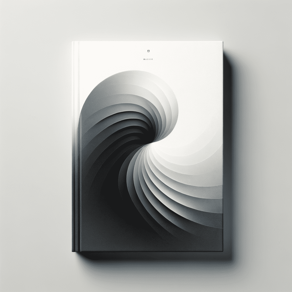 A monochrome book cover with a minimalist design featuring an abstract illustration of a tunnel created by concentric arcs diminishing towards the center, giving an impression of depth and movement. The top center of the cover has a single, small textual element.