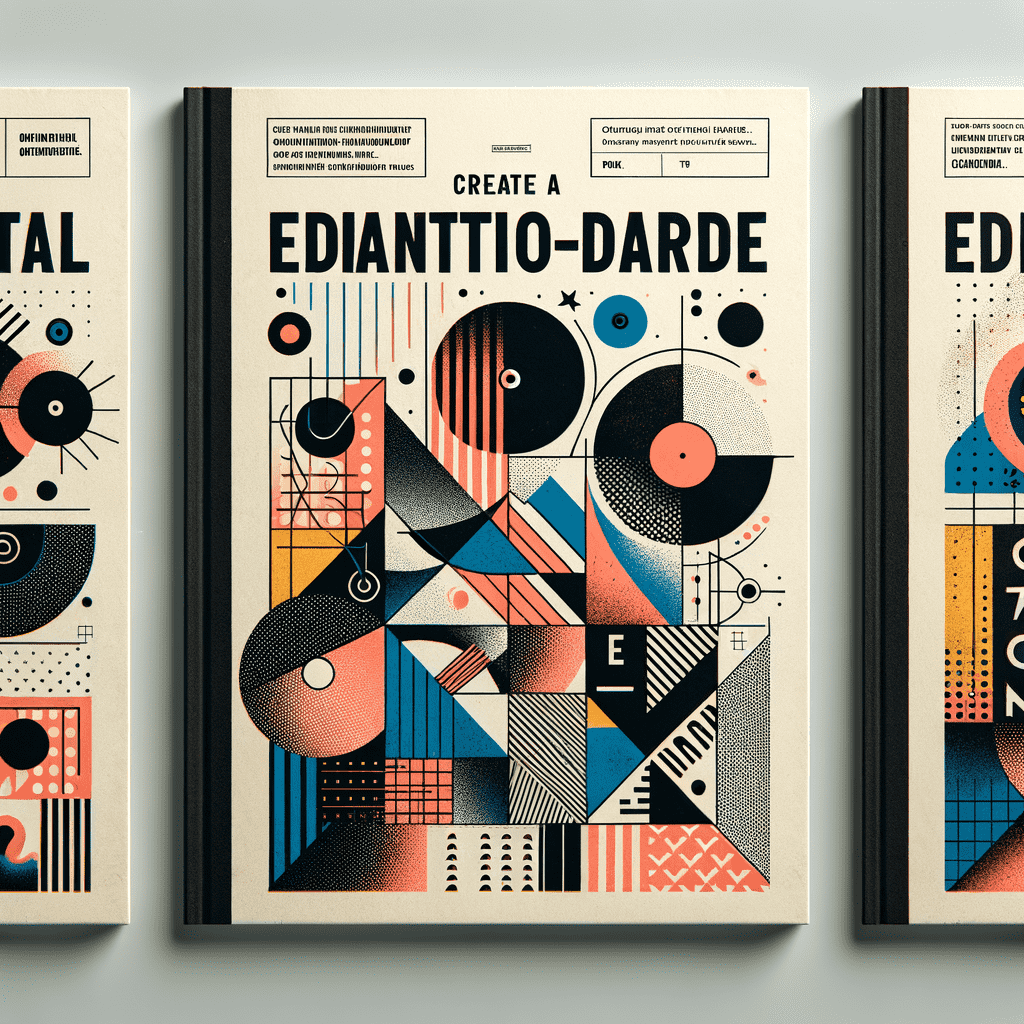 Alt text: Book cover design featuring an abstract geometric pattern with a mix of shapes, lines, and vibrant colors. The title "EDIANTIO-DARDE" is prominently displayed in bold, uppercase letters at the top.