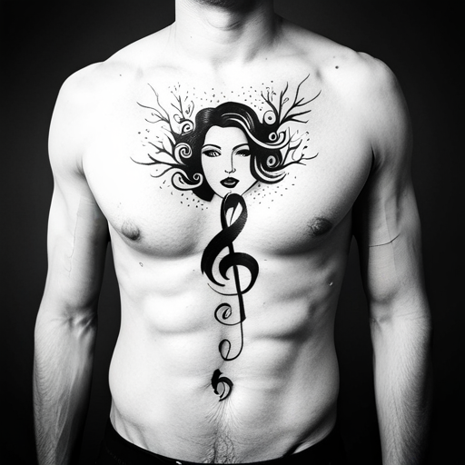 A man with a musical tattoo on his chest.
