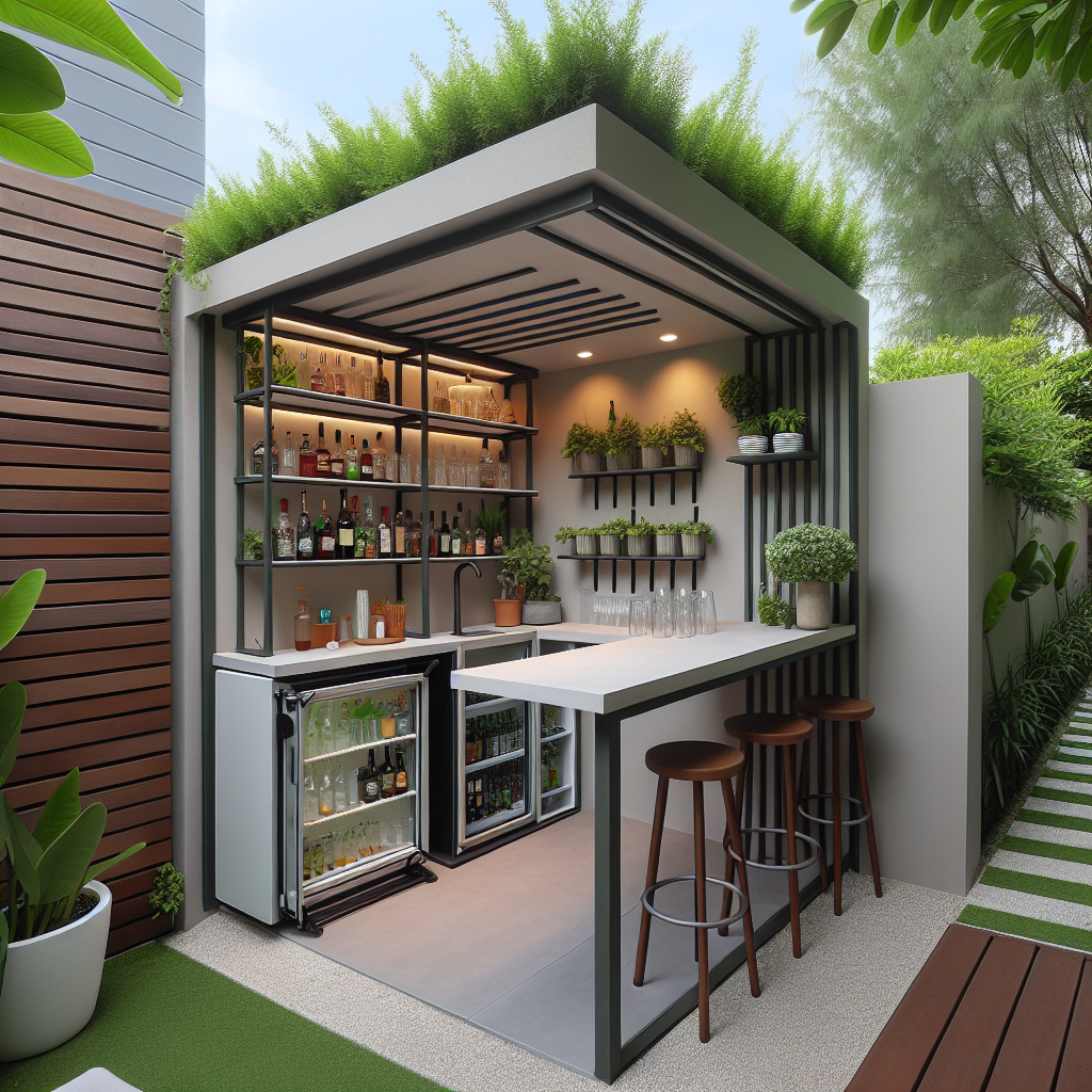 Modern Elegance: A Compact and Green Outdoor Bar Retreat