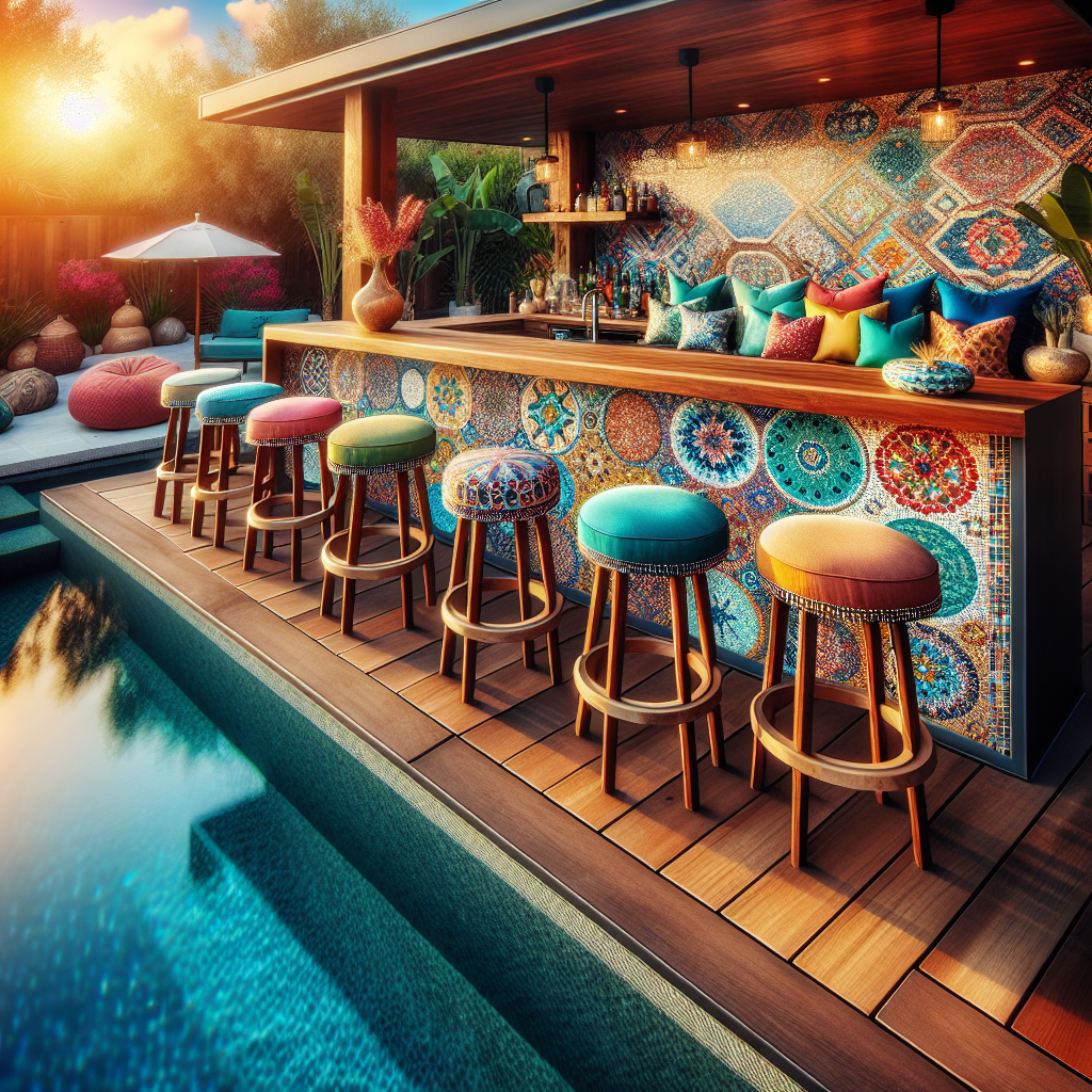 Bohemian Bliss: A Colorful Mosaic Outdoor Bar Oasis