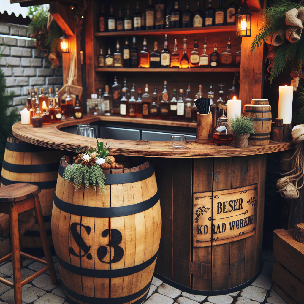 Rustic Charm: Barrel-Themed Backyard Bar