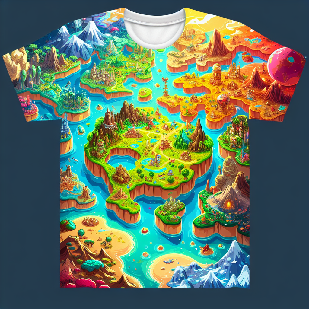 Full print fantasy island design on a t-shirt