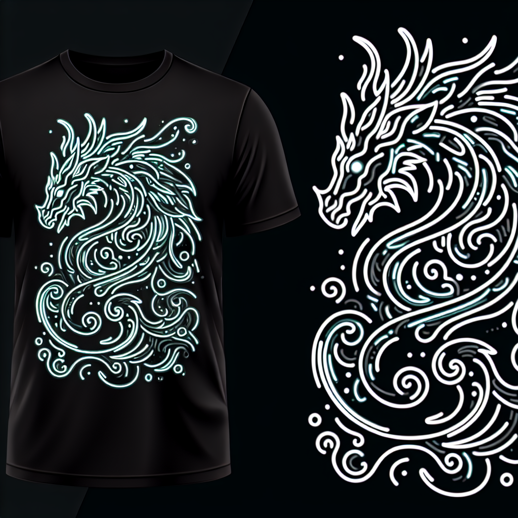 Ethereal glowing dragon design on a t-shirt