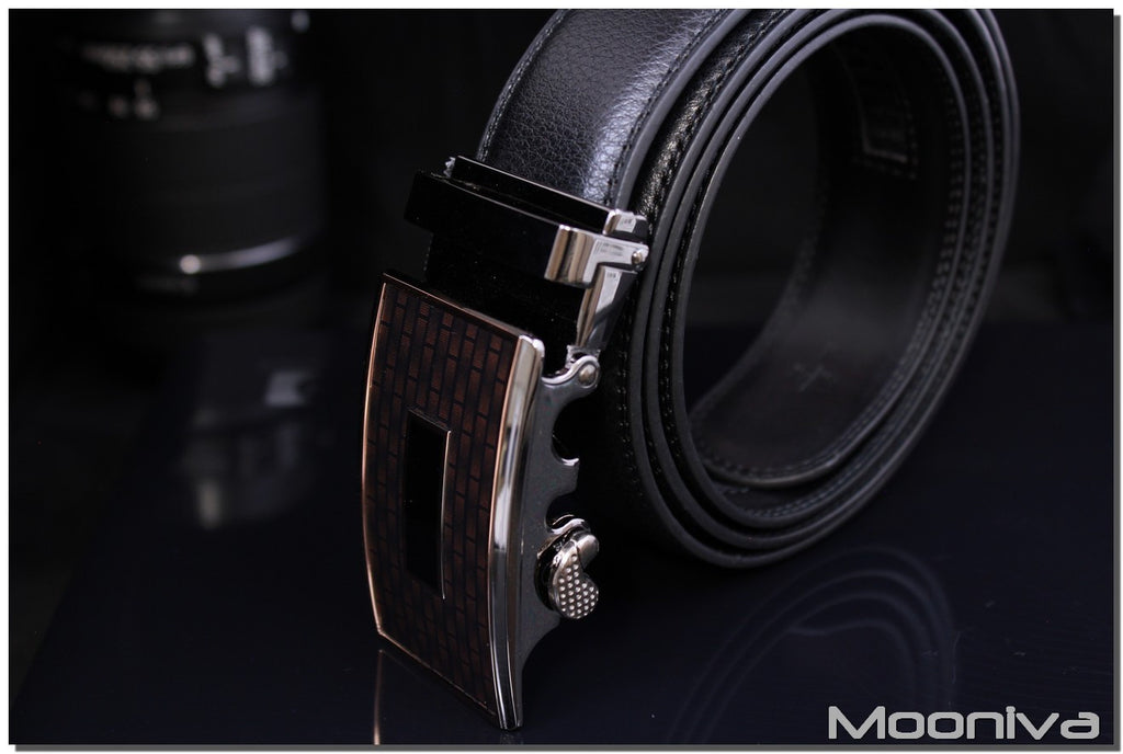 Mooniva Men's Leather Ratchet Belt - BBS0096BLACK - Copper Plate Buckl ...