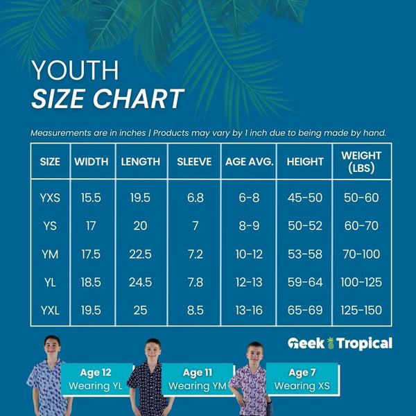 Geek Tropical Youth Kids Size Chart