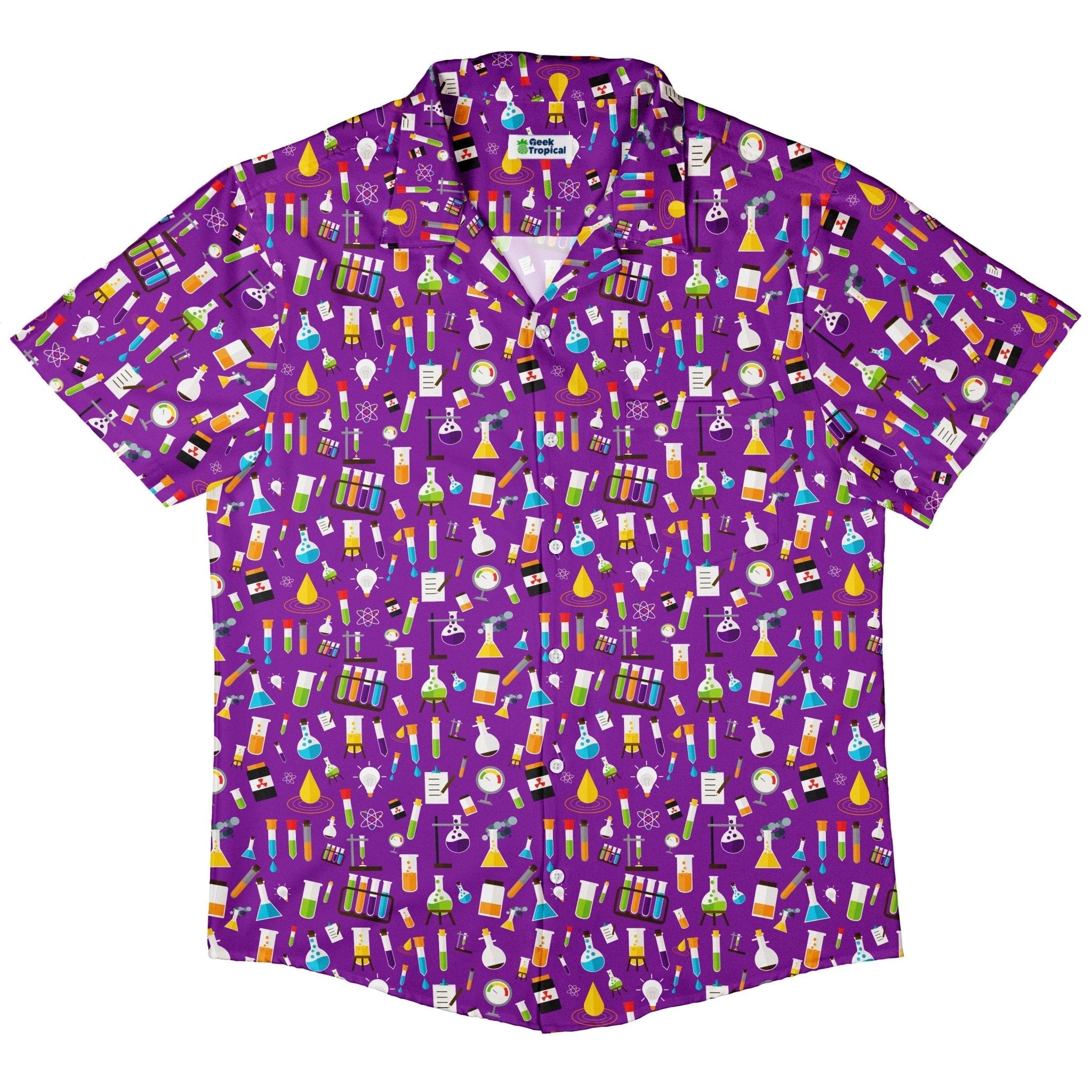 Clearance Ready-to-Ship Lab Beakers Purple Science Button Up Shirt
