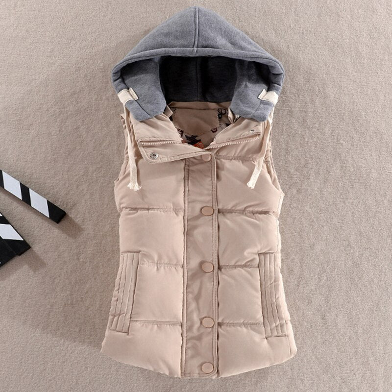 2022 winter women solid thick vest hooded casual female warm outwear cotton padded office ladies single breasted chaleco mujer