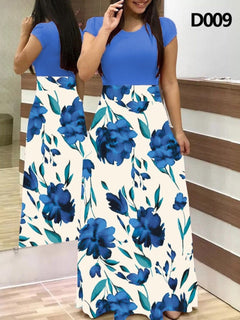 Plus Size Women&#39;s Summer Print Stitching Flower Long Banquet Dress 2021 Bodycon Dress Elegant Sexy Woman Super Long Dress