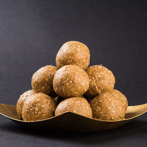 Sesame seed laddoos which are a winter delicacy