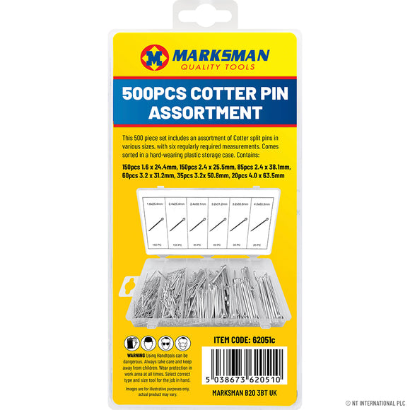 Marksman 500pc Cotter Pin Assortment In Plastic Cas 62051 Amco Wholesale Ltd 