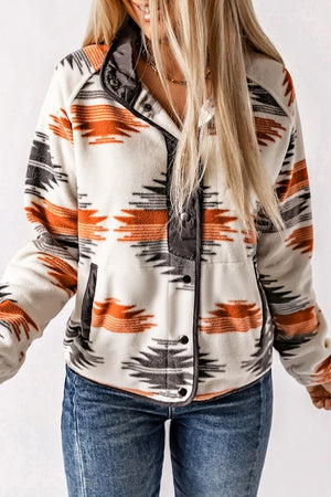 Western Aztec Snap Buttoned Fleece Jacket - Bee’s Knees Beauty