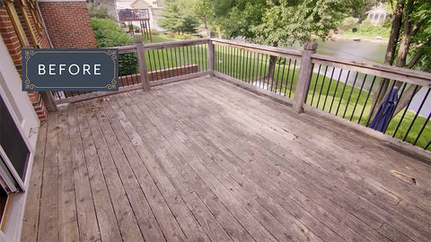 Before: A wooden deck that will be replaced.