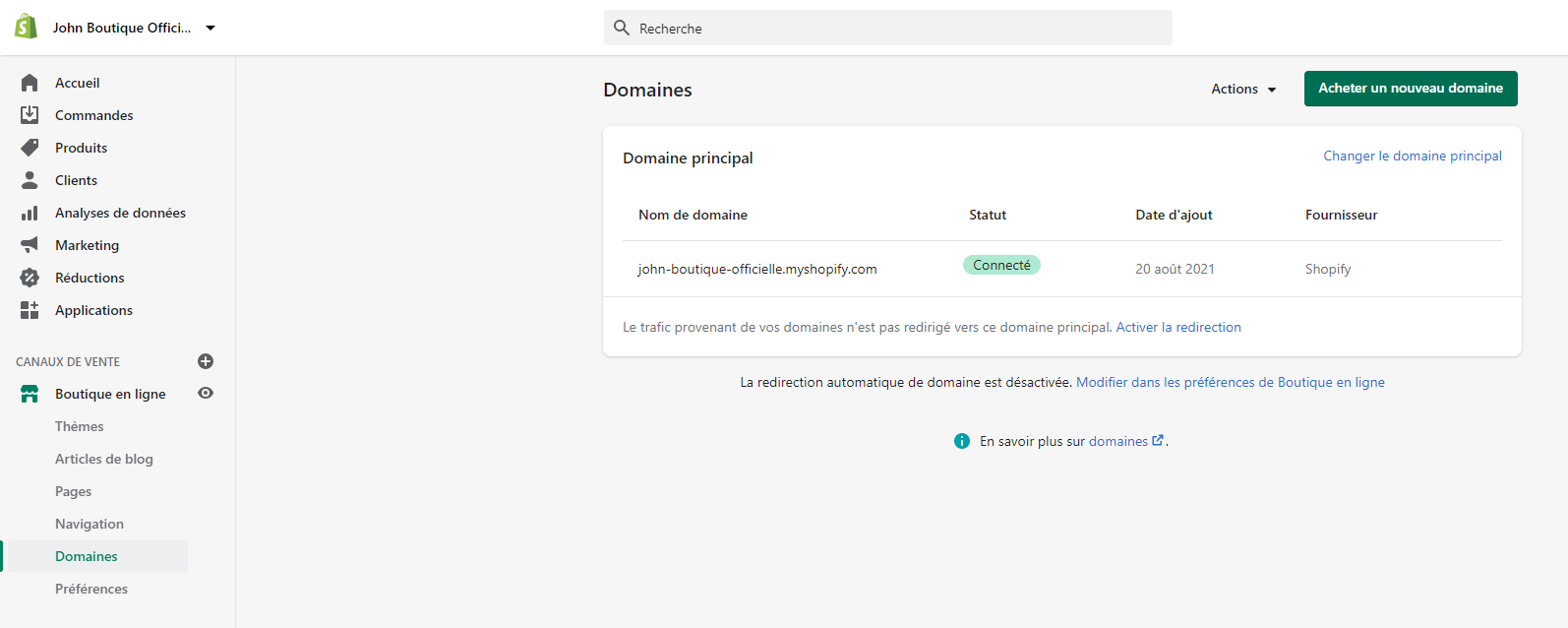 Ajouter un nom de domaine sur Shopify