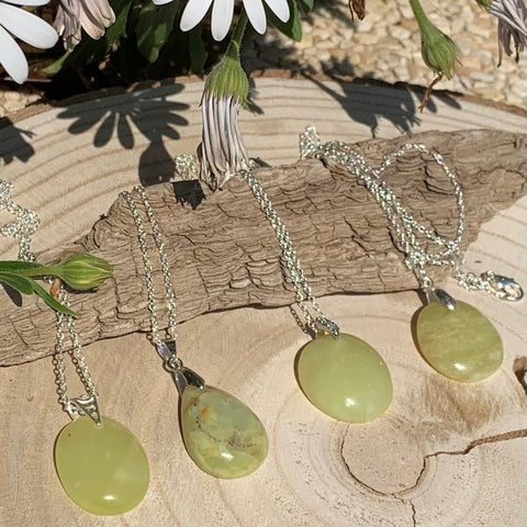 Pendants with natural green opals at oussia.com