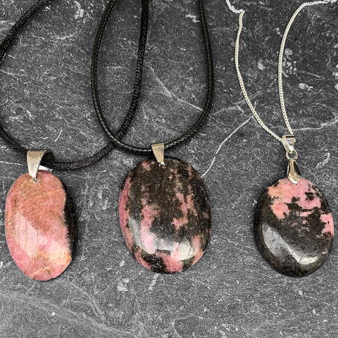 Pendants with natural rhodonite at oussia.com