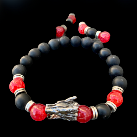 bracelet dragon onyx noir et veine de dragon rouge