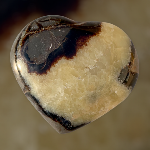 Polished heart of septaria and yellow calcite