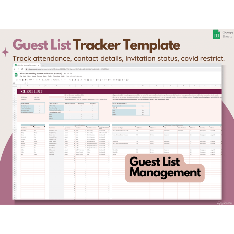 Wedding Budget Google Sheet Template Wedding Planner Spreadsheet