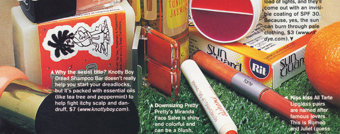 scanned image of colourful magazine page featuring knotty boy dreadlock shampoo bar