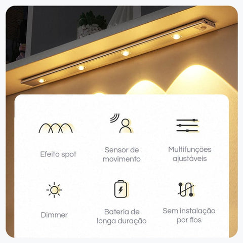 Luminária sem fio com Fita dupla face Magnética para Armário, Cozinha Lar da Ana