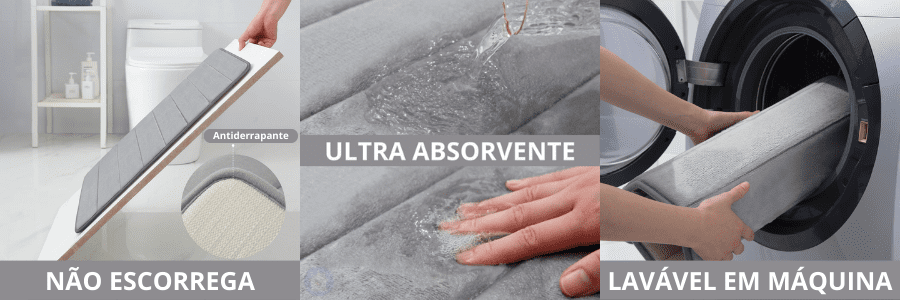 Tapete para Banheiro Antiderrapante com Espuma de Memória Ultra Absorvente Lar da Ana cinza claro