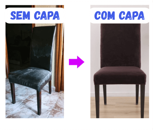 Antes e depois da capa para cadeira de veludo