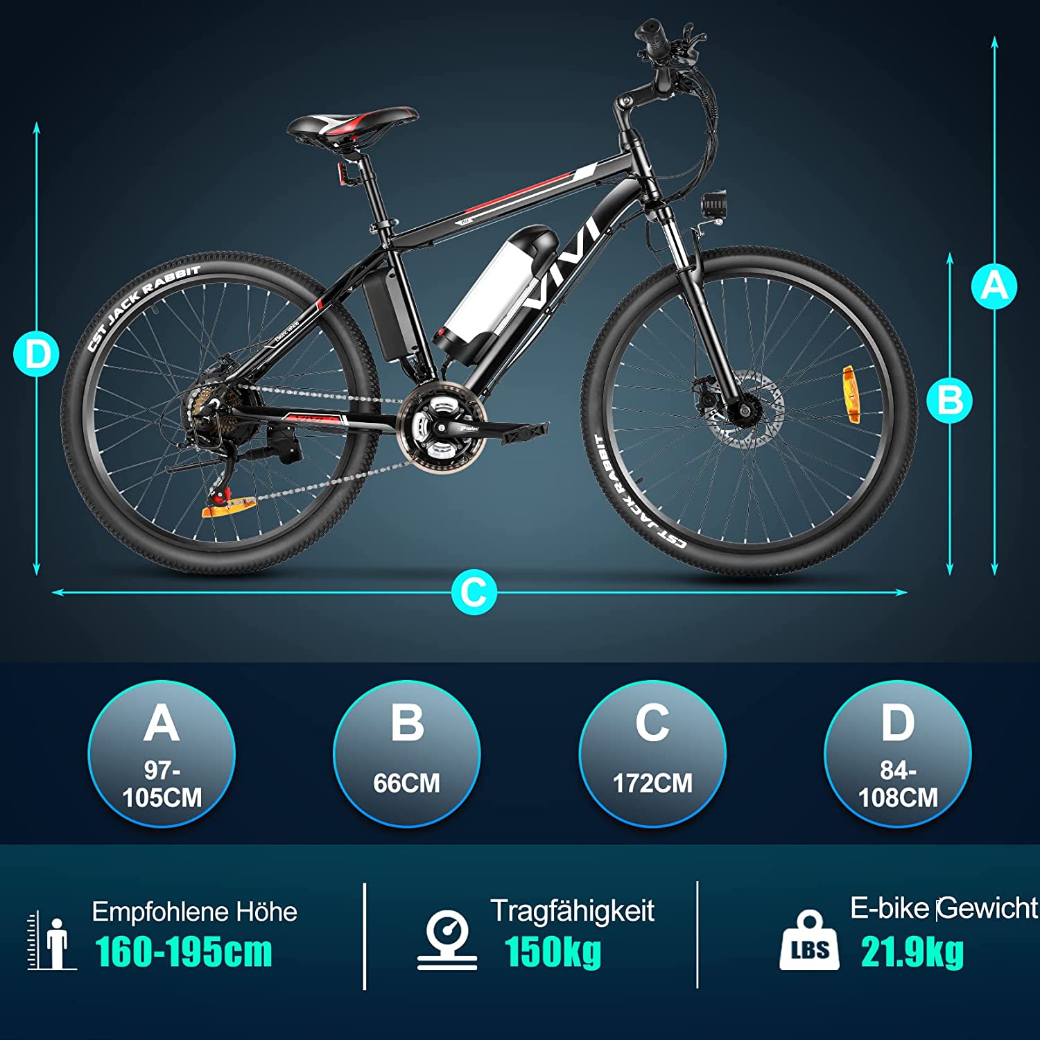 VIVI M026SH 26 Inch 250W European Electric Mountain Bike Size Guide