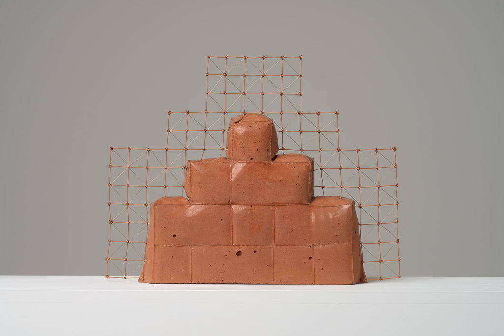 Anna Horne, Build it Up, Tear it Down, 2023, concrete, wire mesh, copper wire and paint