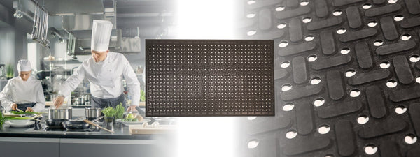 Image of commercial kitchen with anti-fatigue and safety mat