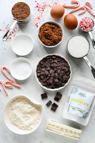 Ingredients to make Harvest Chocolate Peppermint Cookies